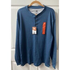 NWT Alpine Lakes Shirt Mens Large Blue Waffle Knit Thermal Henley Long Sleeve